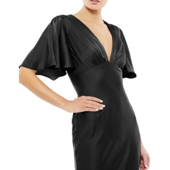 MAC DUGGAL Dress Size 4 Evening Gown NEW Black Flounce Sleeve Dress Satin V Neck - Picture 6 of 6